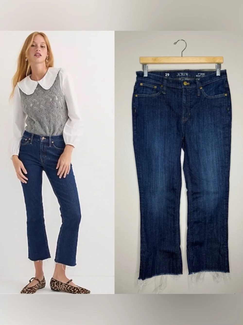 J. Crew | 9” Demi Boot‎ Crop Jeans, size 29, dark wash, 2024